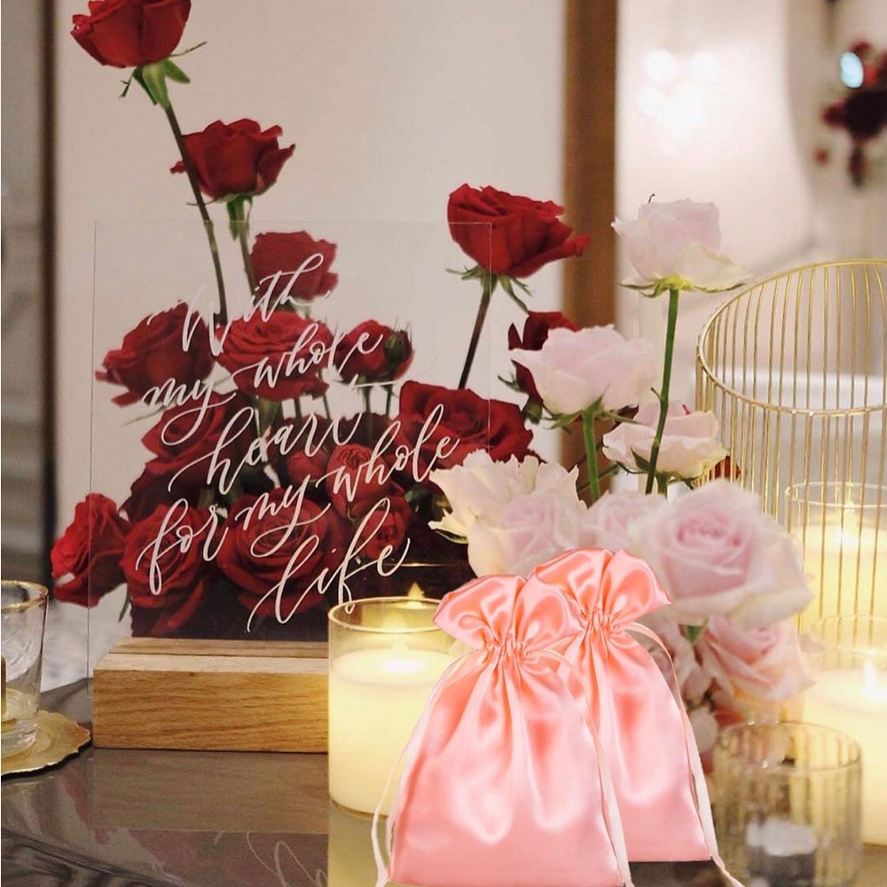 Pink Satin Drawstring Pouch